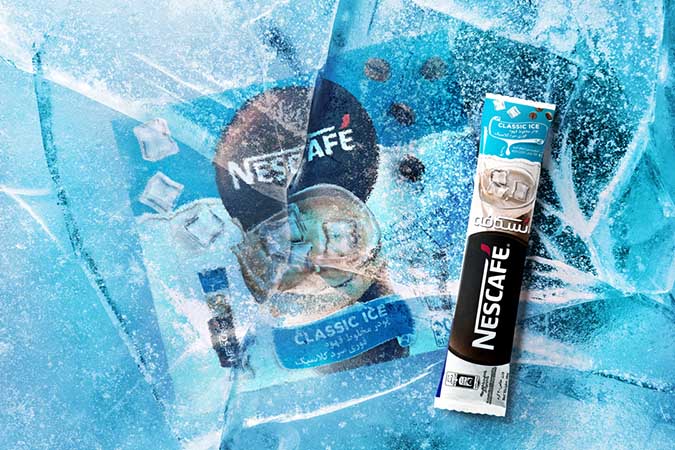 Nescafe IranNescafe Ice sachet against icy background evoking a sense of cold - emotional marketing
